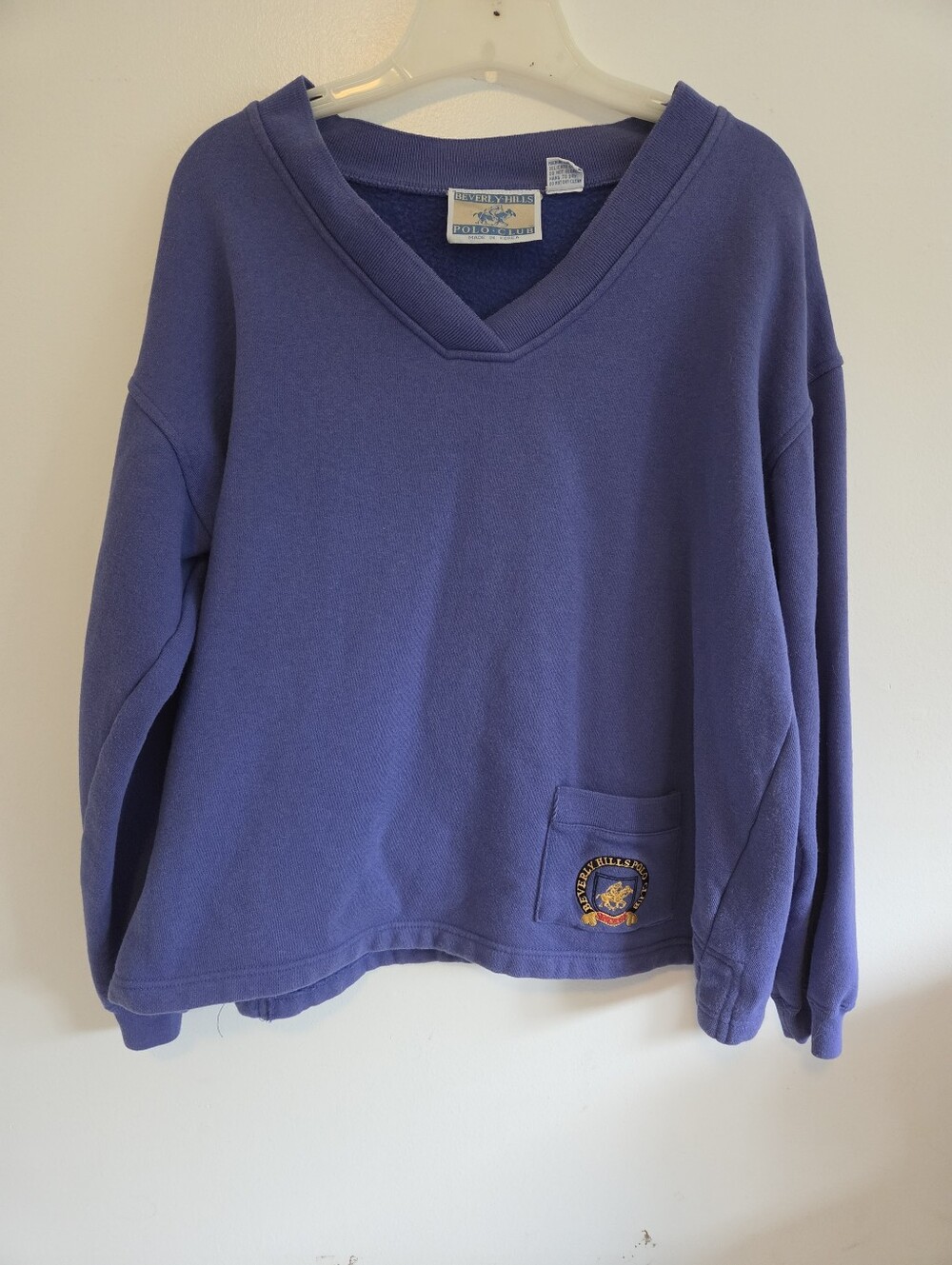Vintage Beverly Hills Polo Club Purple Fleece V-Neck Sweatshirt Women's Medium M